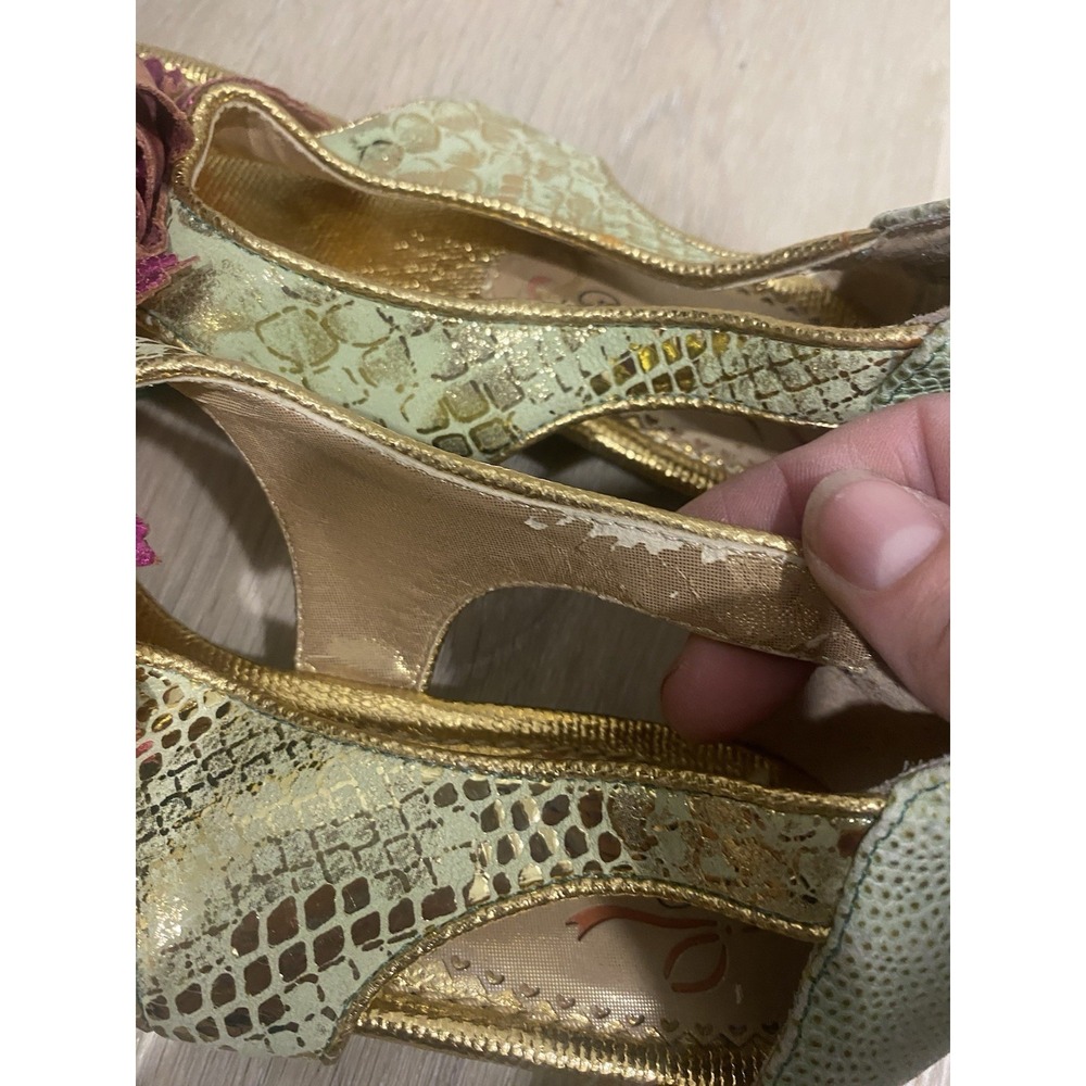 Poetic License Green Snakeskin Flowers Sandals Size 7 Women's Shoes Flats - Picture 3 of 6